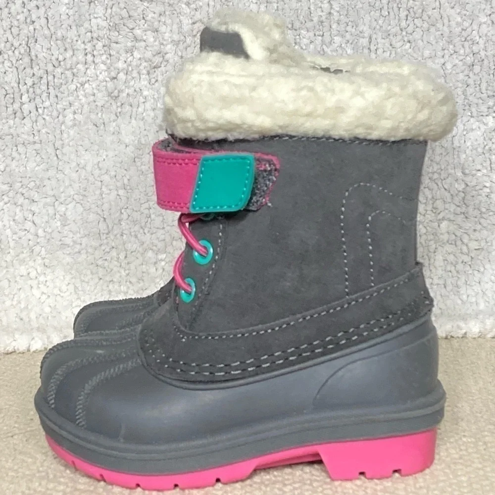 Cat & Jack Kids Black/Pink/Green Leather Journey Winter Snow Boots Size US 5